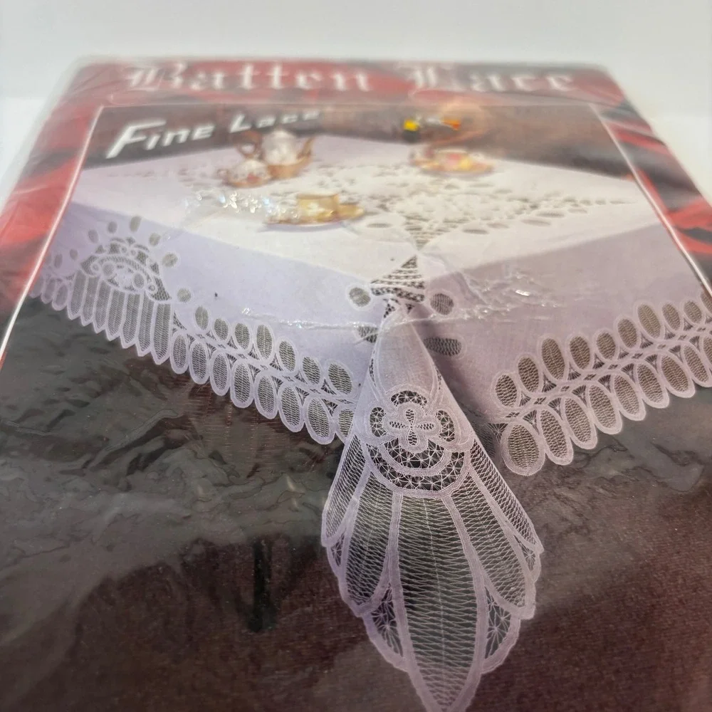Batten Lace Fine Lace Vinyl Tablecloth White 60x90 Oblong JS-917 Seats 6-8 NEW